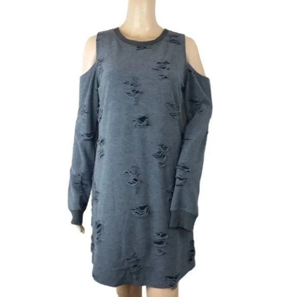 Creepy Blue Cold Shoulder Distressed Dress - Picture 1 of 4